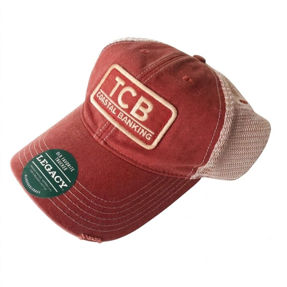 Legacy Old Favorite Trucker Hat TCB Coastal Banking Rust Beige Mesh Snapback Cap